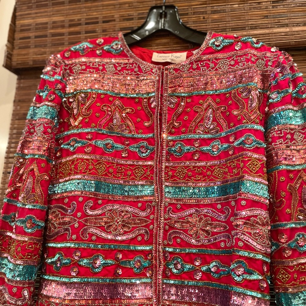Laurence Kazar Vintage Beaded Floral Sequin Embellished Jacket